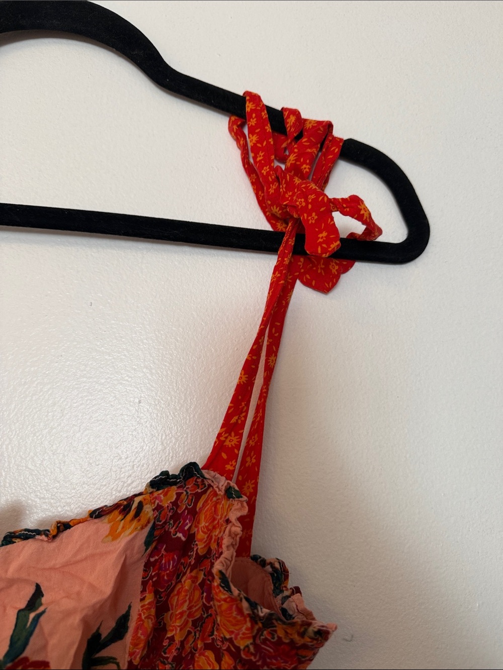 Free People Boho Peach and Red Floral Button-Front Sundress - Picture 4 of 6